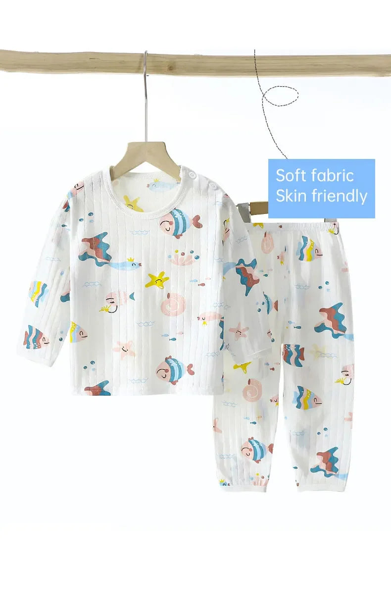 Children Sets Cotton Kids Clothes Long/Short Sleeve Home  Sleepwear Children's Clothing Boy Girl Autumn winter Tops Pants Suits
