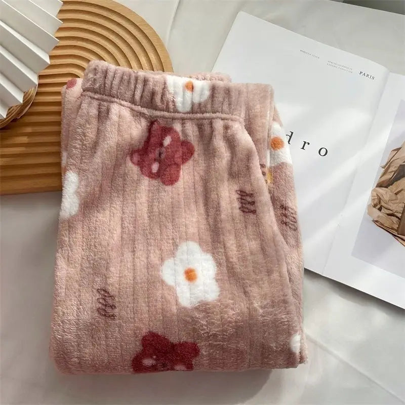 Autumn Winter Plu Print Bear Home Clothes Set Comfortable Long Sve Crew Ne Sweatirt And Pants Spwear for Young Women