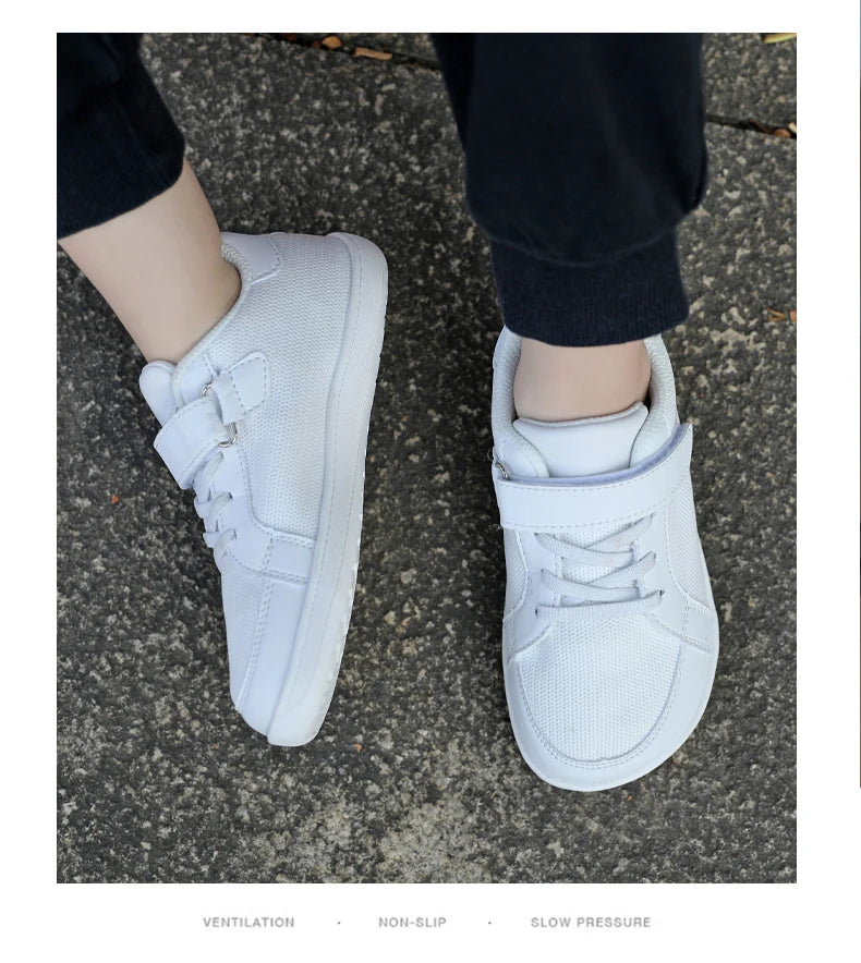 New Kids Wide Toe Barefoot Shoes Little/Big/Kid Hook Loop Minimalist Sneakers Artificial Leather Mesh Lightweight Shoes