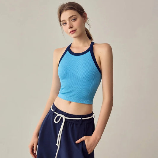 High Neckline Sports Tank Top Comfortable Breathable Fitness Tank Top with Chest Cushion Soft Fixed Cup Tank Top Gym