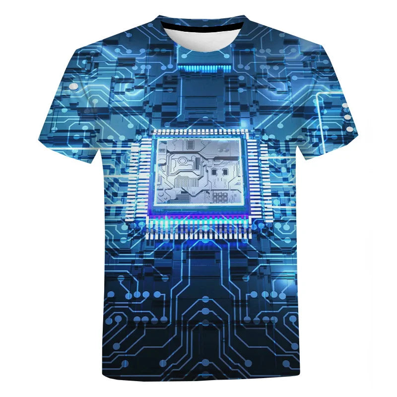 New Circuit Board Graphic T-Shirts Electronic Chip 3D Print Men's Woman Short Sleeve T Shirt Harajuku Tops Tees Unisex Clothing
