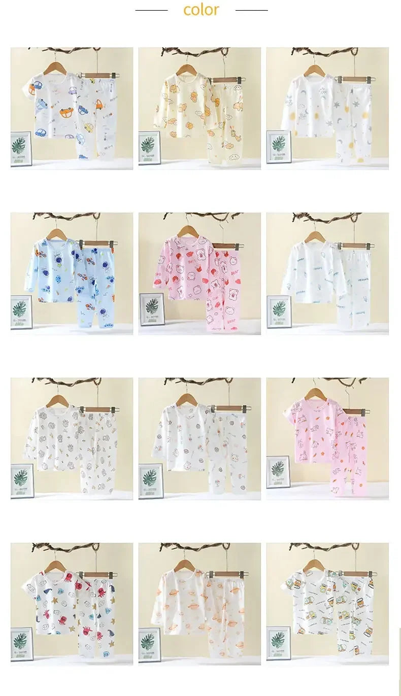 Children Sets Cotton Kids Clothes Long/Short Sleeve Home  Sleepwear Children's Clothing Boy Girl Autumn winter Tops Pants Suits