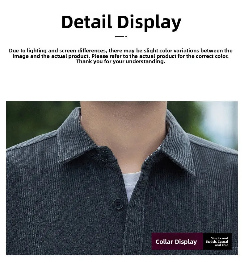 Corduroy Long Sleeve Shirt Casual Slim Fit Youth Multi Pocket Wear Resistant Fashionable Spring Autumn Men's Outerwear