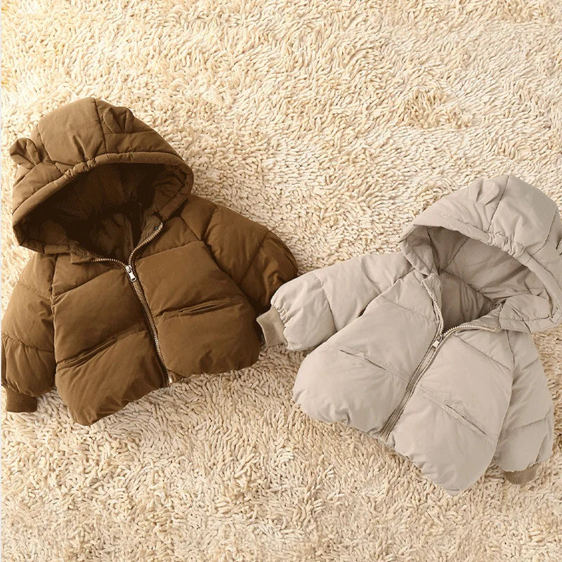 Boys Girls Down Coats Children Winter Thickened Jackets Kids Warm Hooded Fashion Outerwear Children Solid Color Cotton Parkas