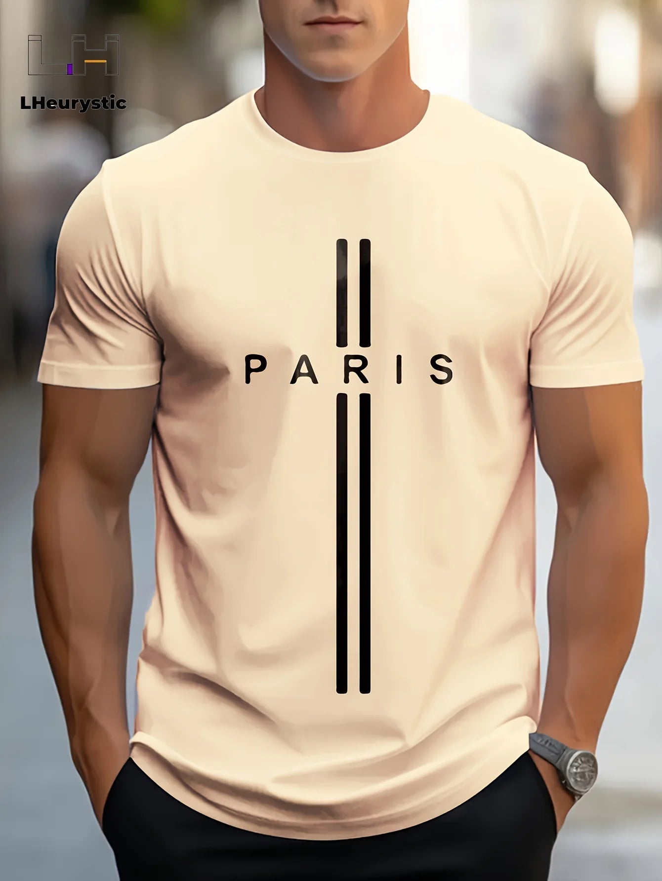 Men's summer loose size PARIS letter Graphic printed slim fit casual sports round neck short sleeved T-shirt top