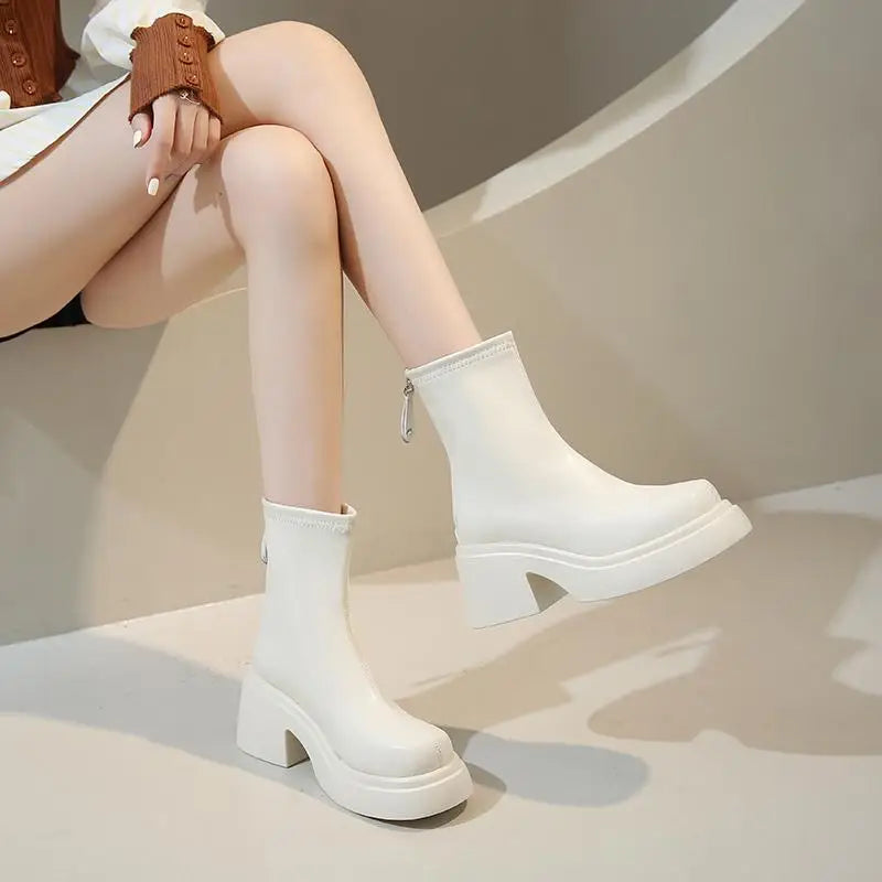 Women's Boots Autumn Luxury Designer Female Shoes Winter Footwear Boots-Women Black Fashion High Heel Ladies Rock Ankle 2025