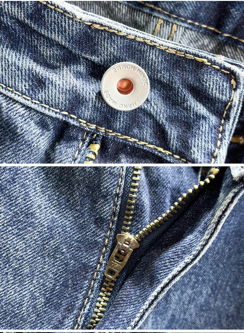 Men's Tapered Jeans Fashion Streetwear Casual Pants Personality Vintage Blue Denim Trousers Hip Hop High Quality Male Clothes