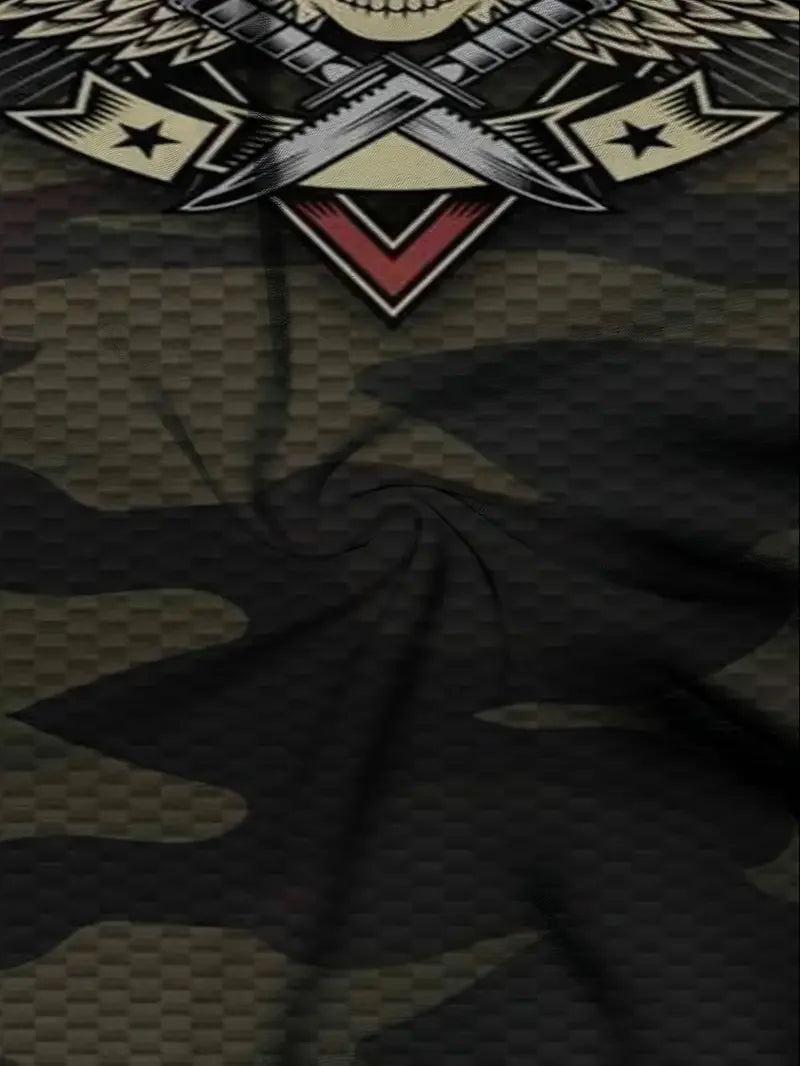 Summer Outdoor Men's T Shirt 3d Skull Warrior Camouflage Print Man Trendy Color Block Short Sleeve Tee Crew Neck T-Shirt Clothes