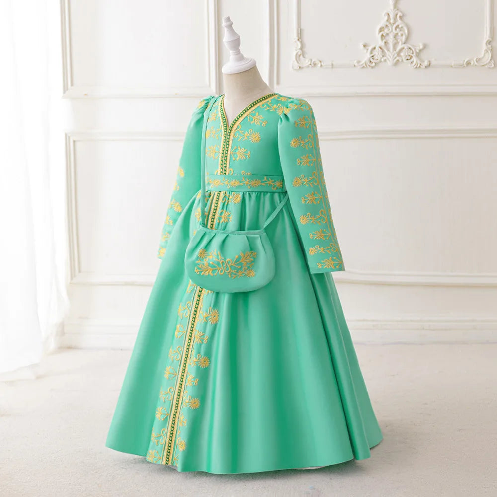 Muslim Ramadan Prayer Gowns Party Girls Dress Long Sleeve Robe Arabic Dubai Abaya Girls Dresses Eid Child Holiday Prom Costumes