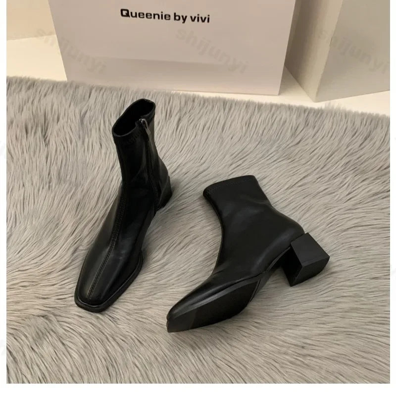 Short boots for women 2025 new spring and autumn single boots round toe raised waterproof platform bare boots for women