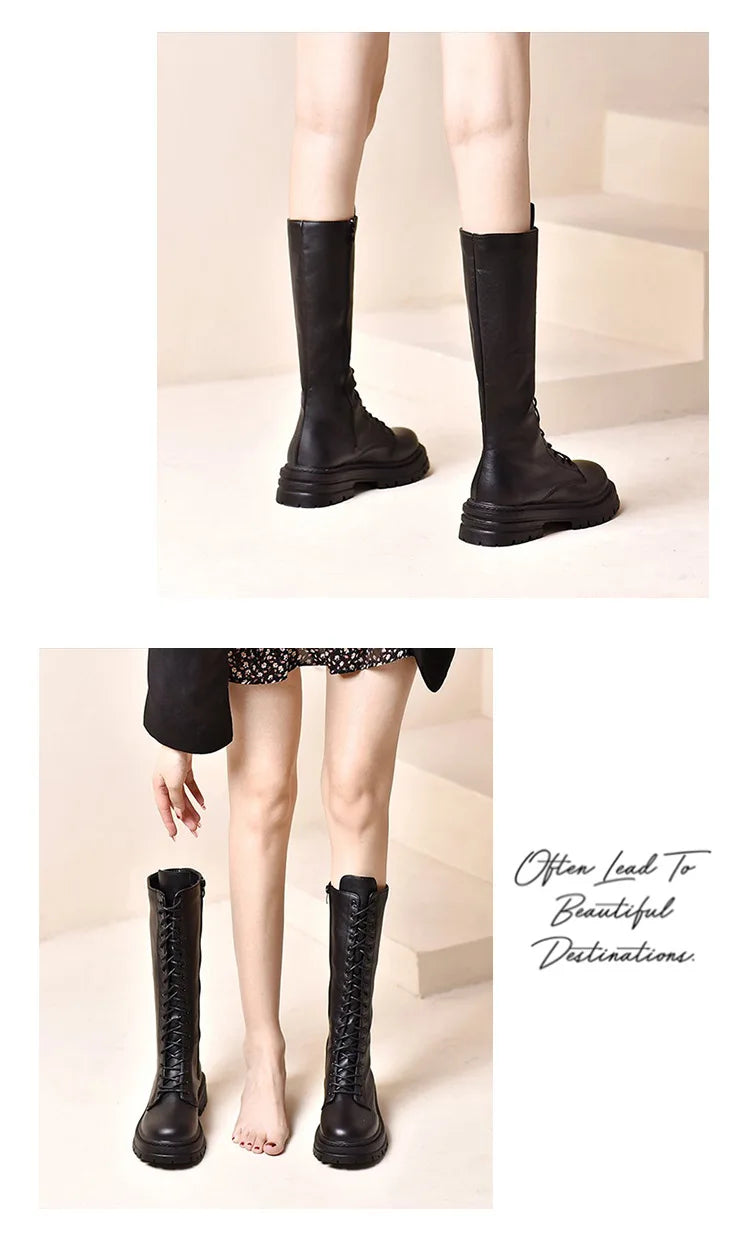 Long boots for women  spring 2025 new white thick soled long boots with thick legs and high waisted straps