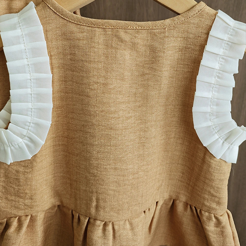 Bear Leader Korean Version Kids Clothes Girls Blue Imitation Denim Suit Summer New Sleeveless Top+Wide Leg Pants Two-piece Set