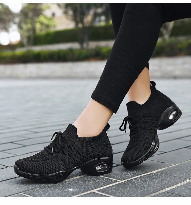Dance Shoes for Women Stylish Dance Sneakers with Thick Soles Lightweight Fashion Walking Shoes Height Increasing Lady Flats