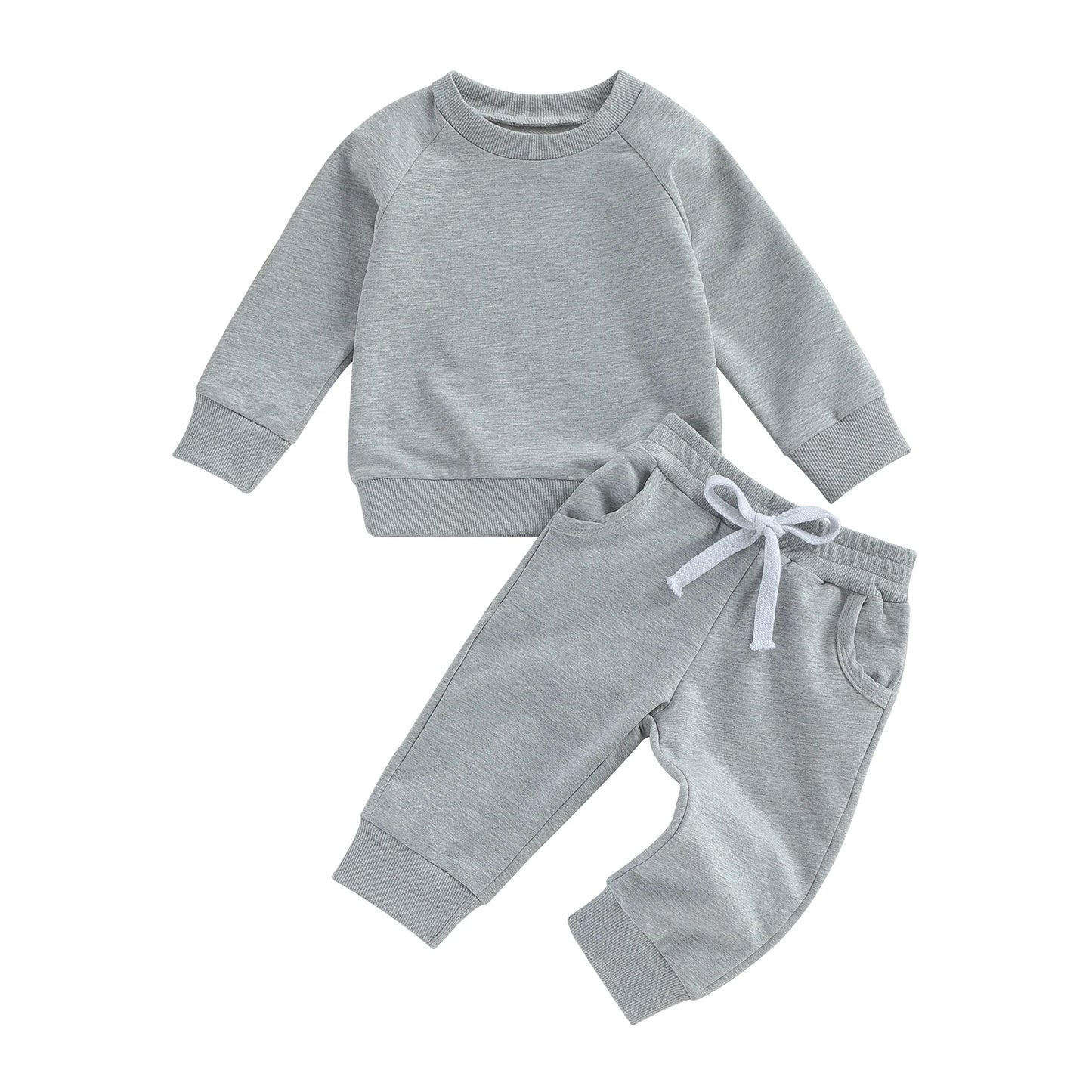 Pudcoco Newborn Baby Boy 2 Piece Outfits Solid Color Long Sleeve Sweatshirt and Elastic Pants for Toddler Fall Tracksuit 0-3T