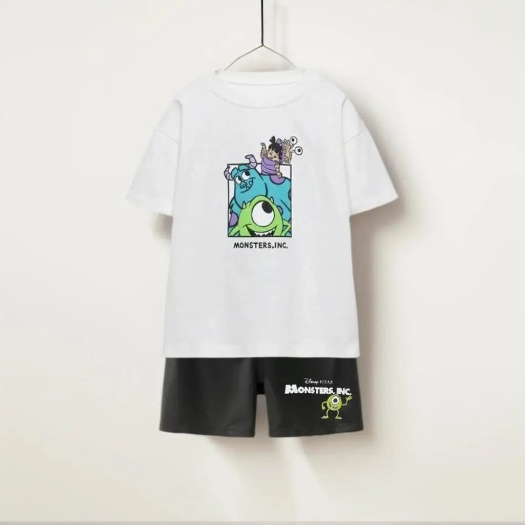 Summer Baby Children's Home Cloth Sets Monsters Inc Print Kids Loose Leisure Sets Toddler Tees +Pants Sets Clothes Outdoor Sets