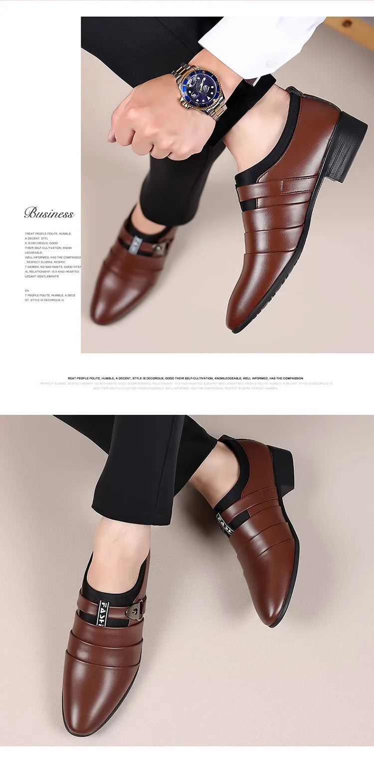 Classic Leather Shoes for Men Slip on Pointed Toe Oxfords Formal Wedding Party Office Business Casual Dress Shoes for Male2023