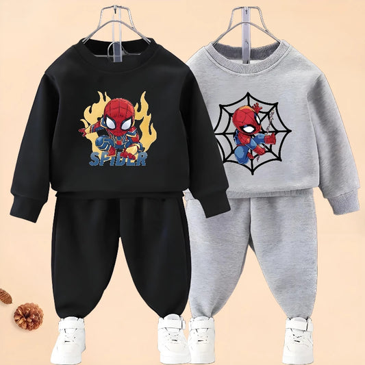 Marvel Anime Spiderman Boys Long Sleeve Hoodies Sets Fall Children's Pullover and Trousers Two Piece Suit Kids Casual Sweatsuit