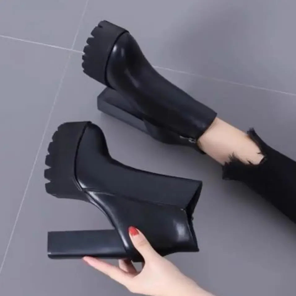 Super High Heel Boots High Heel Shoes Thick Heel Short Boots Autumn Winter 2025New Waterproof Platform Single Boot Women Boots