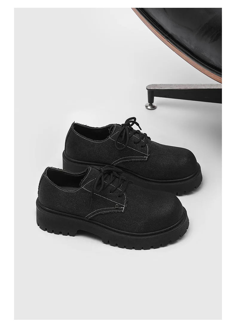 New Mens Derby Shoes British-Style Big Round-Toe Chunky Platform Sneakers Original Breathable Casual Shoes for Streetwear &Daily