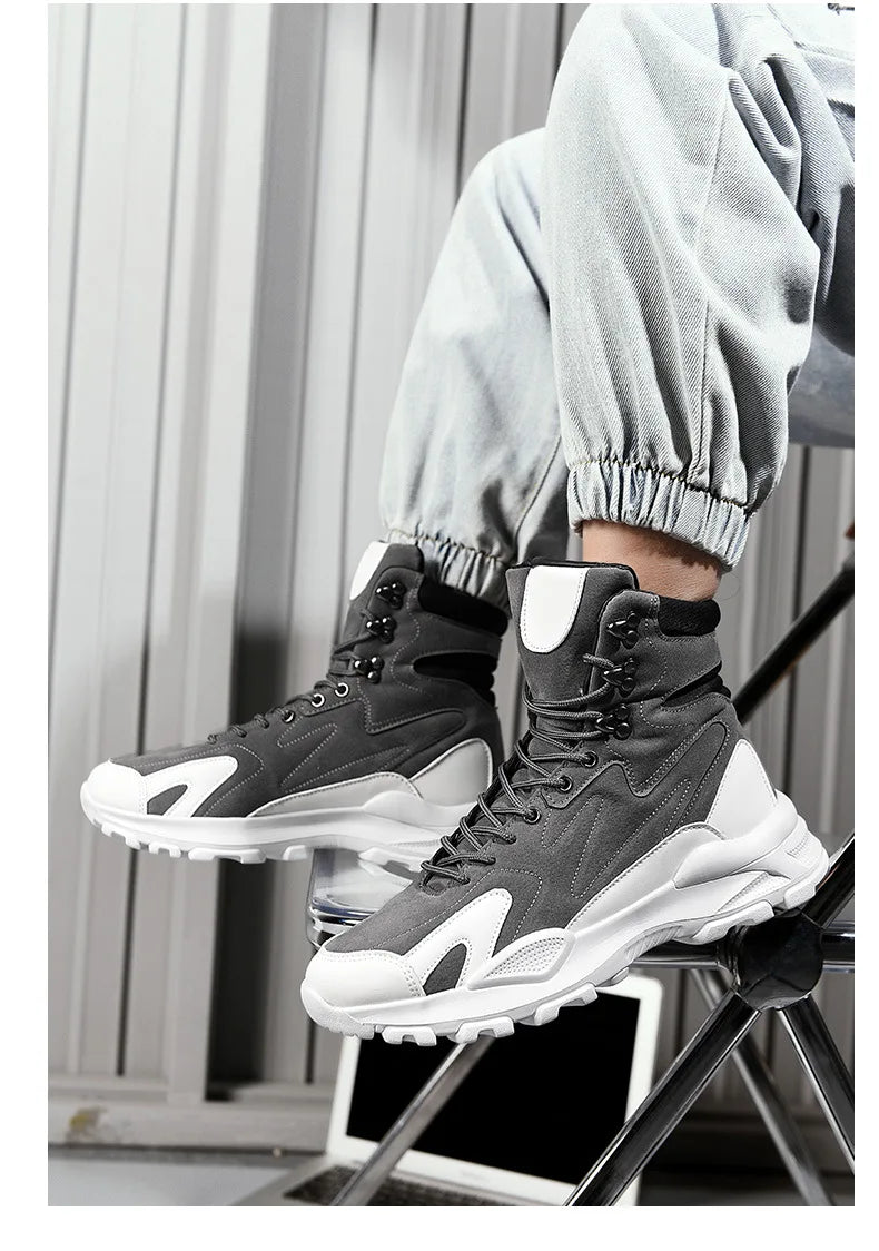 Fashion Men's Boots Comfortable Men Casual Shoes Breathable High Top Sneakers for Outdoor Non Slip Ankle Boots Platform Sneakers