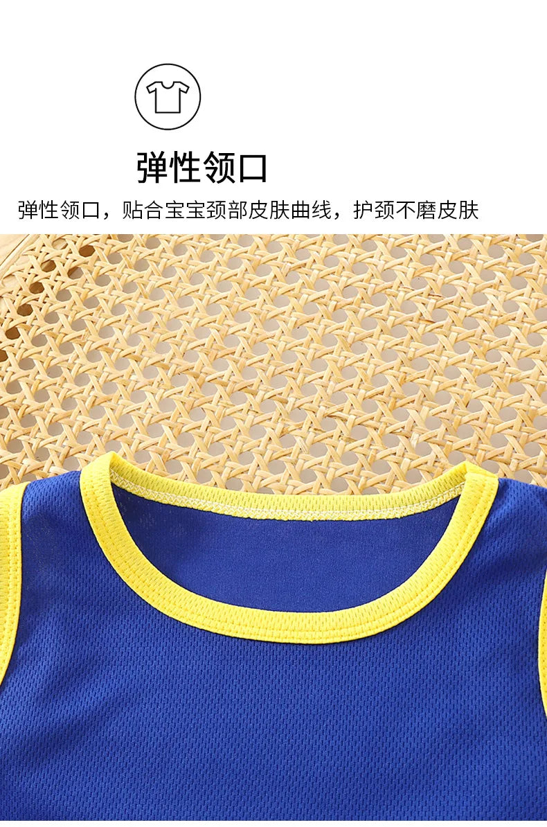 Kids Sports Set for Boys and Girls Baby Basketball Jersey Summer Mesh Tank Top Shorts Quick Dry Set Summer Sportswear