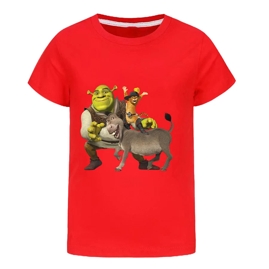 Shrek Child Tracksuit Blouse Short Sleeve Family Matching Clothes Sets for Baby Set for Children From 6 To 12 Years Old Summer