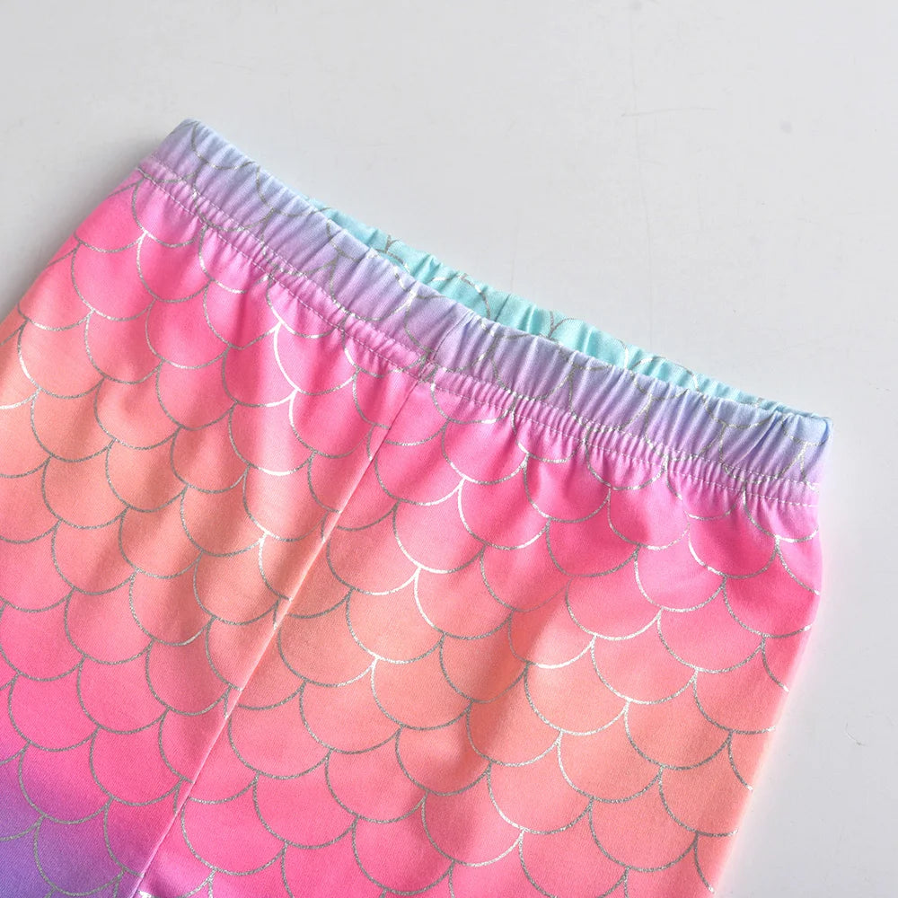 VIKITA Girls Cartoon Pink Outfits Kids Rainbow Striped Cotton Sweatshirt and Colorful Leggings Children Clothing 2 Pcs Sets