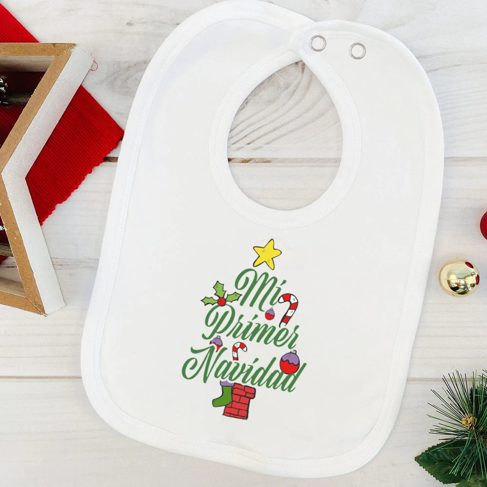 My First Christmas Deer Spanish Printed Baby Bib Bibs Christmas Party Girl Boy Newborn Cotton Saliva Towel Infant Christmas Gift