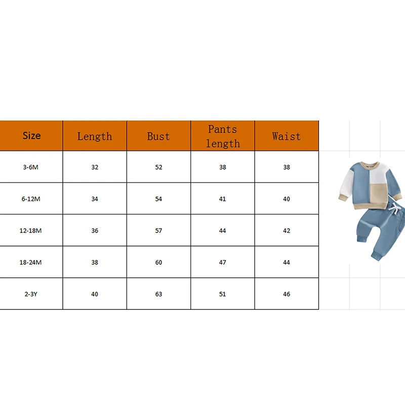 Infant Baby Boy Sweatshirt Pants Set 2pcs Clothing Suit Casual Toddler Long Sleeve Contrast Color Ribbed Cotton Outerwear