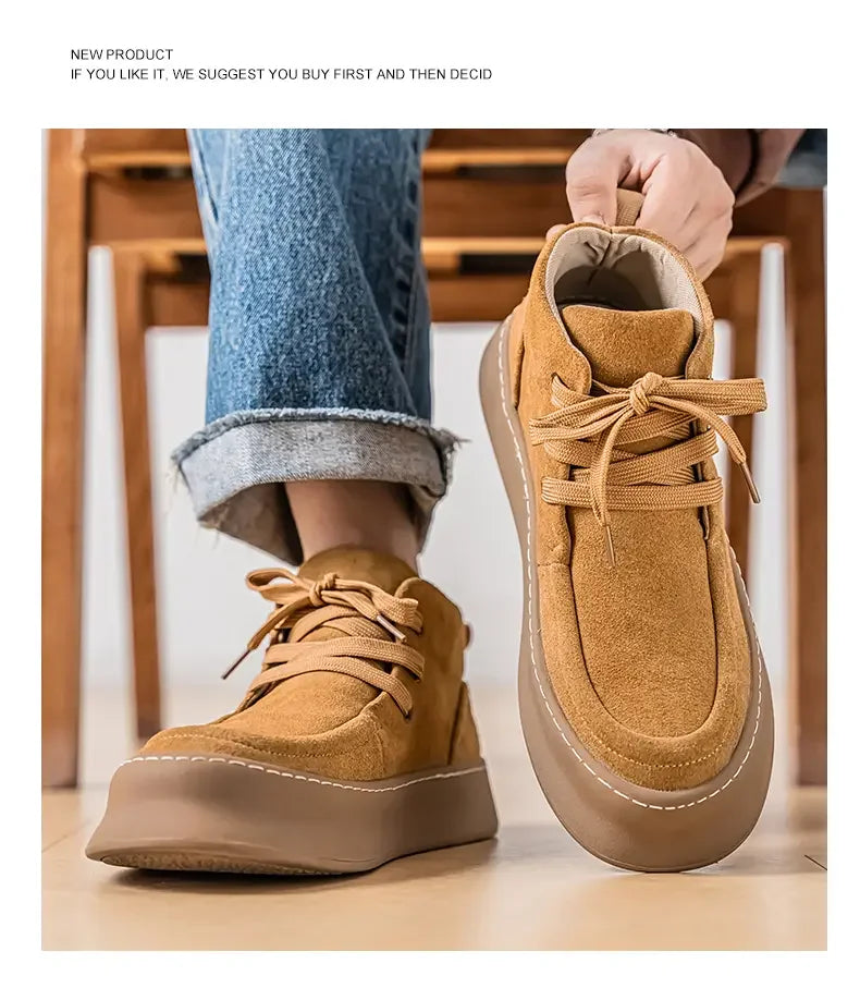 Men's High-top Boots in Solid Colors Flat Heels and Lace-up A Trendy Brand Design for The Four Seasons Fashion Walking Boots