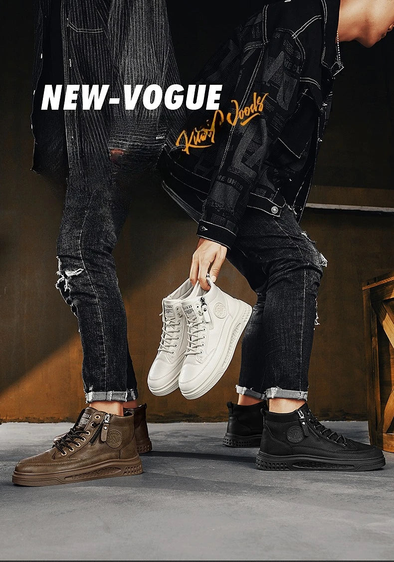 Leather Men Ankle Boots Fashion comfortable Men Sneakers Luxury British style High Top Shoes Men Platform Casual Shoes 2025 New