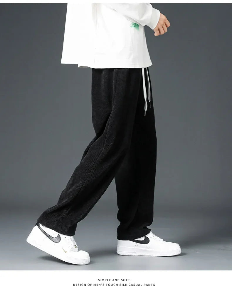 Trendy Corduroy Men's Pants Casual Fleece-Lined Loose-Fit Straight-Legged Sweatpants Autumn Winter High-Quality Foreign Trade