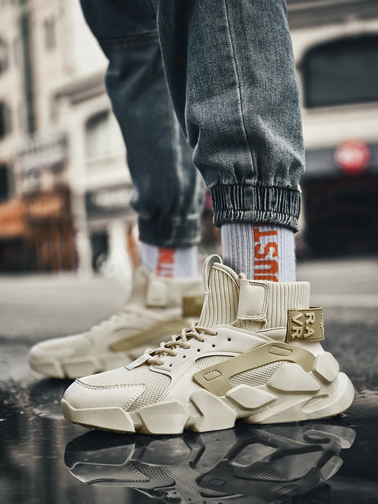 Shoes for Men New High-top Beige Men Sneakers Chunky Men Shoes Heighten Fashion Casual Plus Size Damping Tennis Shoes Zapatillas