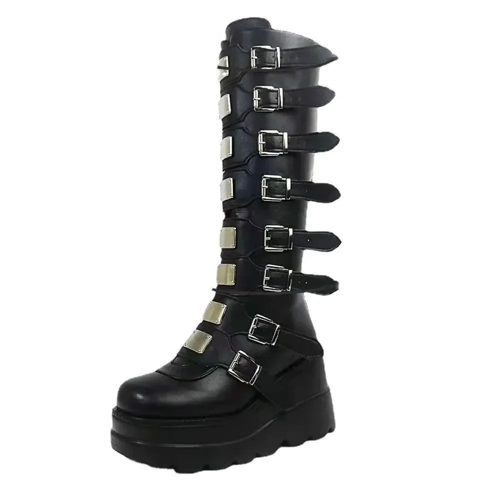 Long Boots for Women Gothic Shoes Platform Knee High Boots Punk Black Sexy Motorcycles Boots New Halloween Cosplay Women's Shoes