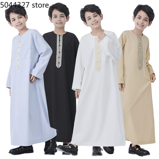 Muslim Boys Robe Gown Saudi Djellaba Pocket Arabia Abaya Kaftan Jubba Thobe Islam Eid Ramadan Djellaba Morocco Caftan Abayas