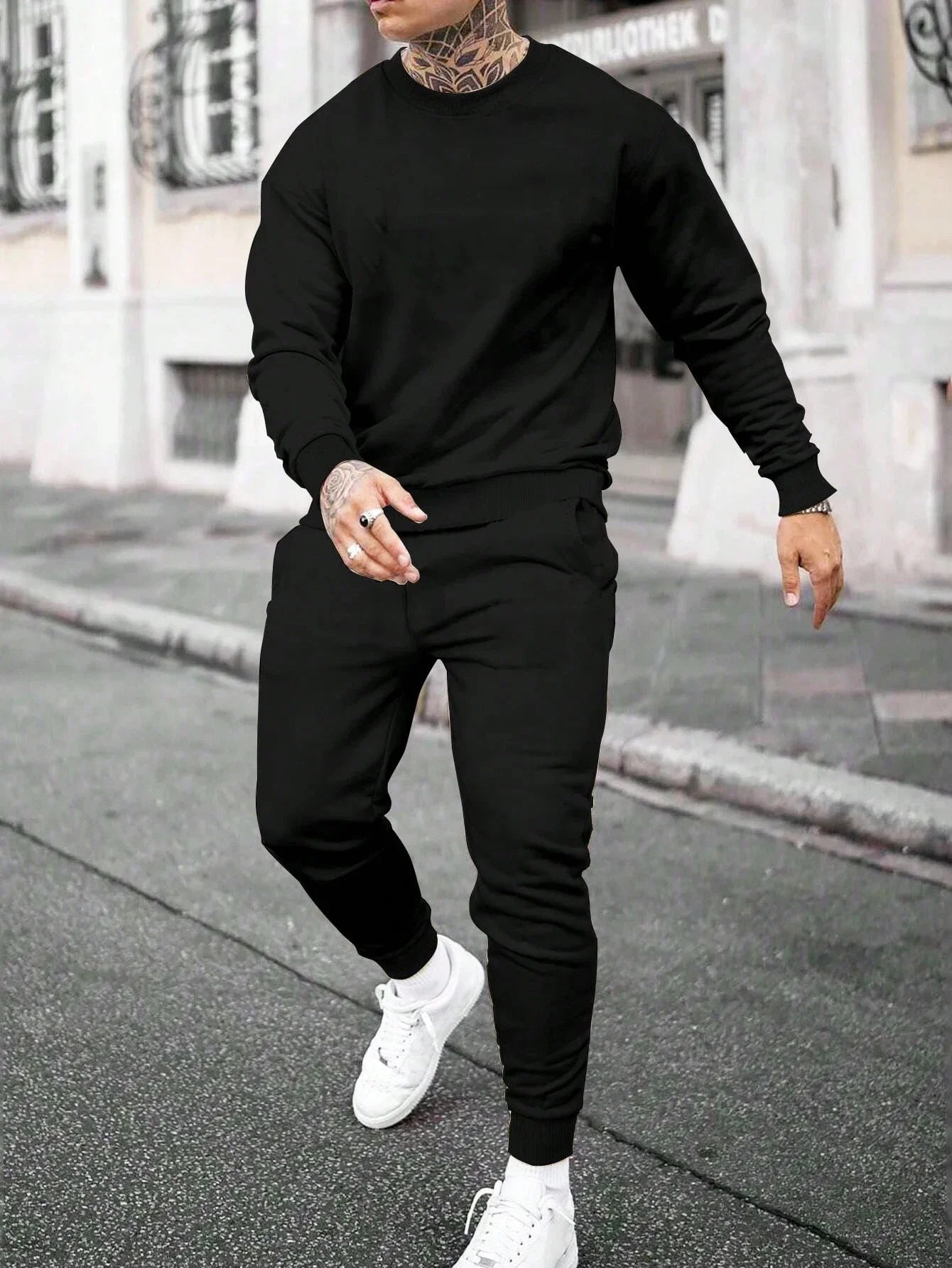 New in Mens Tracksuit Single Piece O Neck Sweatshirt Pants Casual Office Hoodies Jogging Streetwear Autumn Winter Man Clothing