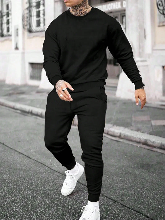 New in Mens Tracksuit Single Piece O Neck Sweatshirt Pants Casual Office Hoodies Jogging Streetwear Autumn Winter Man Clothing