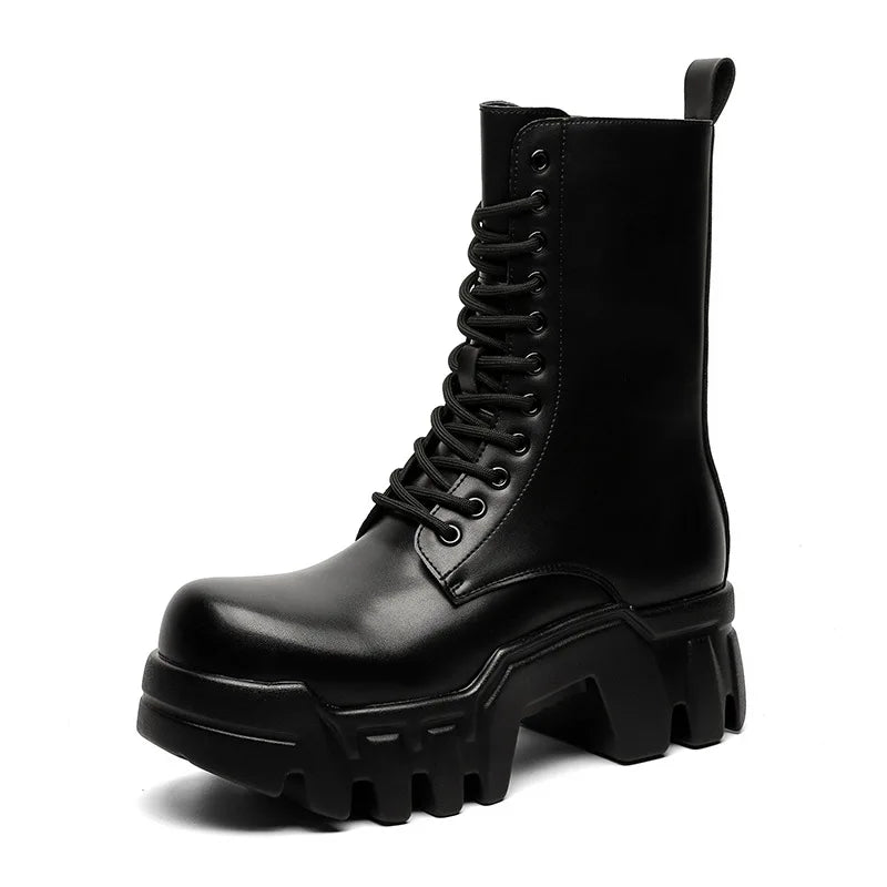 men fashion punk gothic platform boots designer original leather shoes cowboy high boot black stylish long motorcycle botas mans