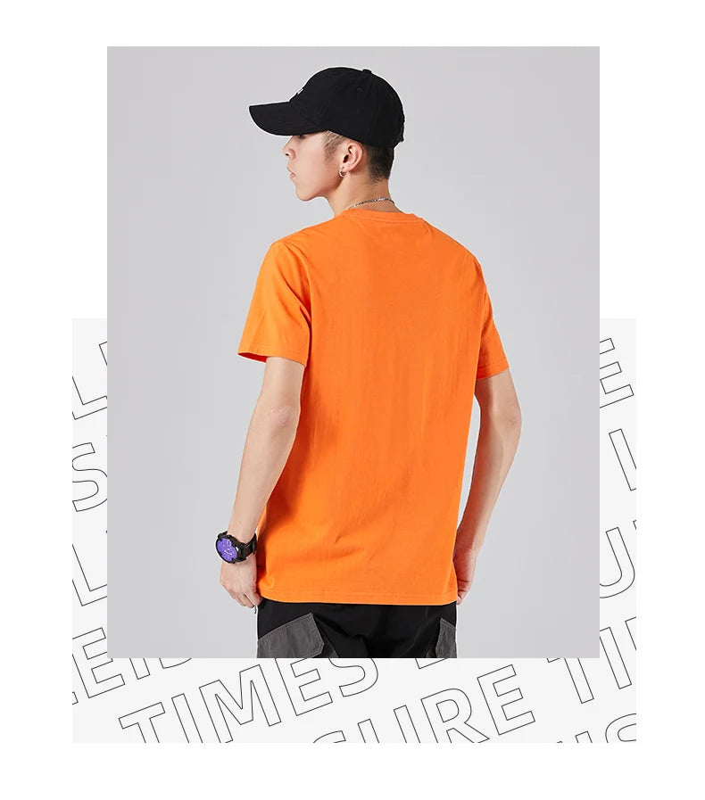 180g Solid Color 100% Cotton Men T Shirt Hip-Hop Cotton T-shirt O-neck Summer Male Causal Tshirts Fashion Loose Tees SD0021