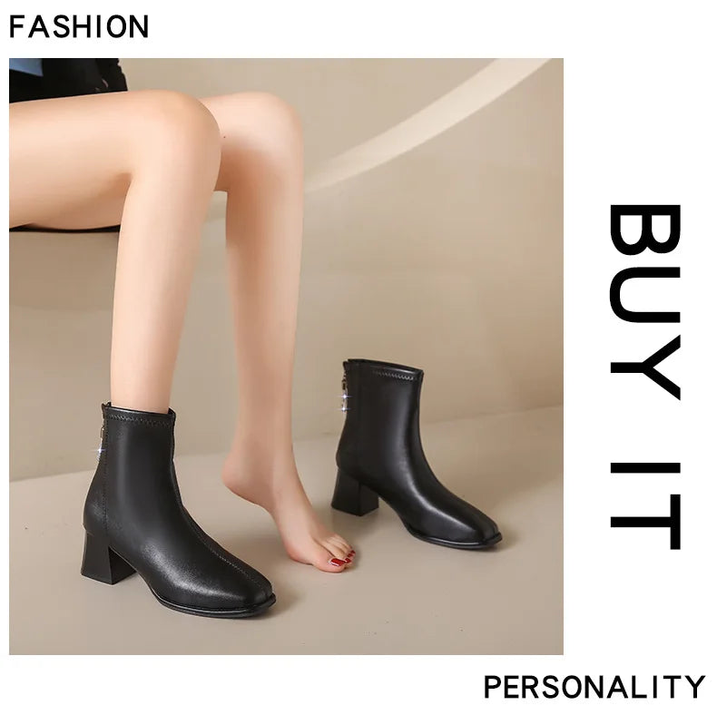 Platform Boot Shoes for Women Modern Western Black Femme Botas Punk Goth Female Winter High Heeled Shoes Round Toe Heels Botines
