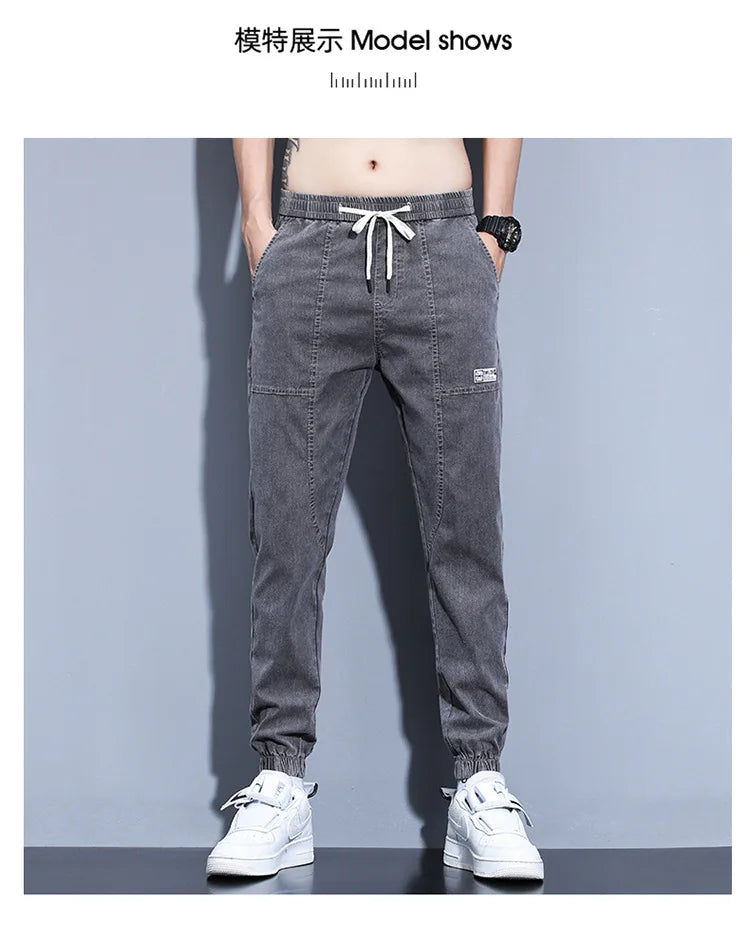 Jeans Open Pants Men's Fall/Winter Fleece-Lined Thick Loose Ankle Banded Working Pants Harem Casual Pants