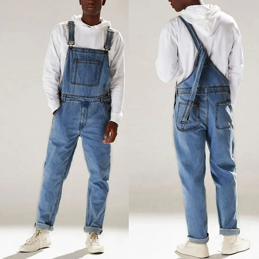Men Pocket Jeans Overall Jumpsuit Streetwear Overall Suspender Pants Baggy Denim Harajuku Loose Pant Breathable Long Trousers