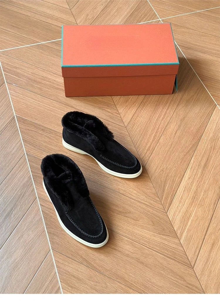 Boots Women Ankle Fur boots Fashion Women  Leather loafers flat 2025 High Quality Winter boots Comfortable Wool Snow