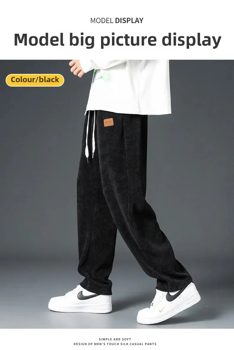 Trendy Corduroy Men's Pants Casual Fleece-Lined Loose-Fit Straight-Legged Sweatpants Autumn Winter High-Quality Foreign Trade