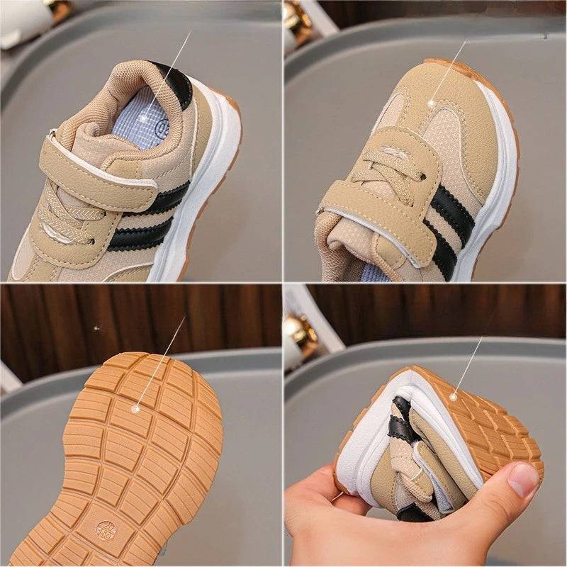 Children's Sneakers 0-8 Years Old Blue Leather Boys Girls Single Shoes Four Seasons Models Soft Non-slip Kids Walking Shoes