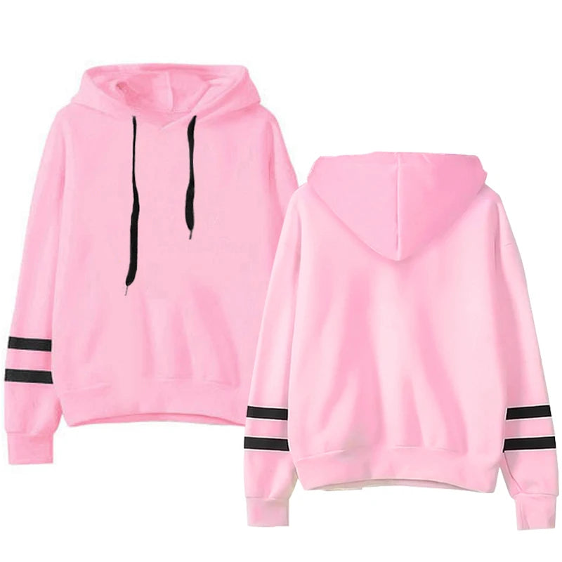 New Autumn Womens Hoodie Long-Sleeved Lazy Style Top Daily Striped Slim Fit Sweatshirts Solid Color Versatile Casual Tracksuit