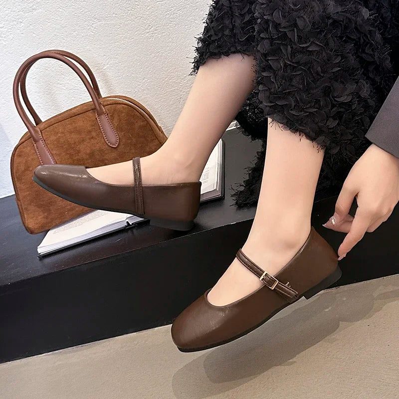 2025 Women Leather Shoes Spring Autumn New Fashion Korean Style Soft Bottom Anti-slippery Versatile Retro Simple Lady Flat Shoes