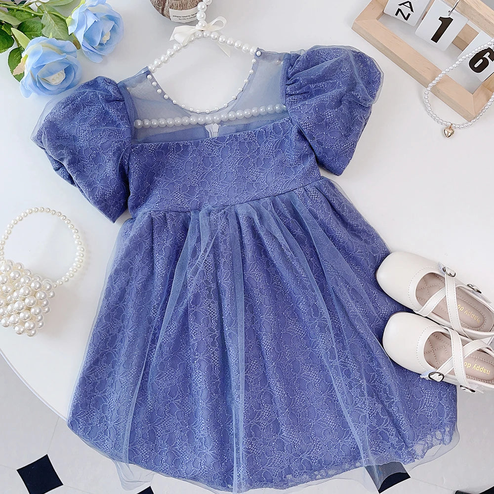 Pink Dreamy Sweet Girl Fairy Princess Dress Sleeveless Bow Decoration Mesh Lace Children's Casual Clothes Birthday Party Summer