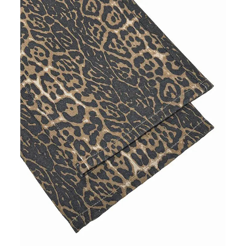 Women Retro Fashion Straight Leg Jeans Girls High Waist Loose Fit Denim Pants Female Chic Leopard Print Daily Trousers