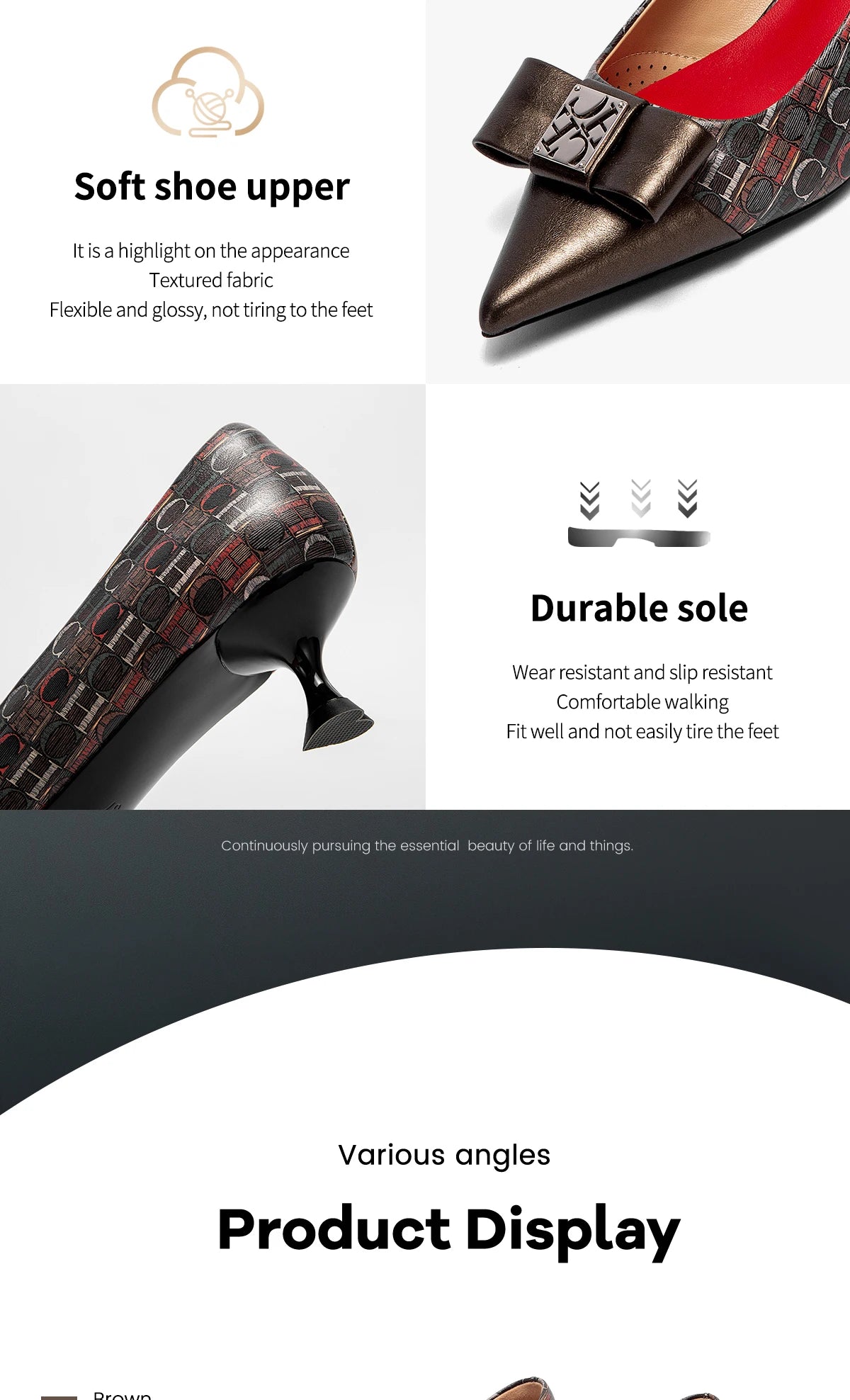 Women's Heeled Shoes Elegant Fashion Female Commuting Low Heeled Shoes British Style Patchwork Design Lady Pointed Shoes